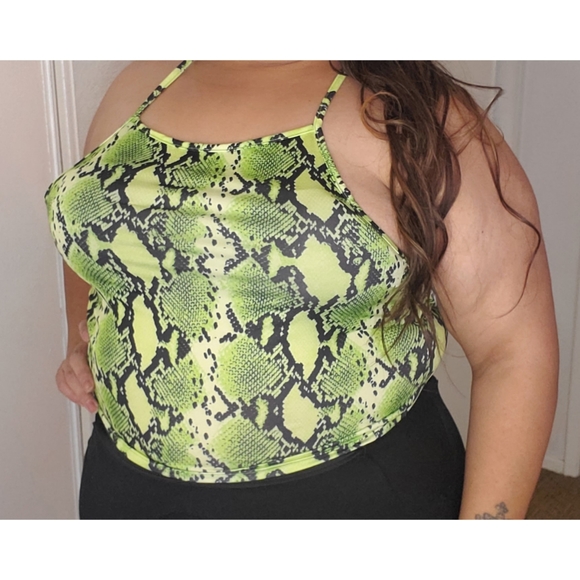 NWOT neon green snake print halter top - Picture 2 of 3